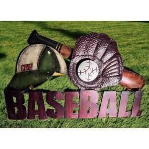 Large Metal Wall Hanging Plaque BASEBALL Decor Measure 23” By  13” Sports Glove